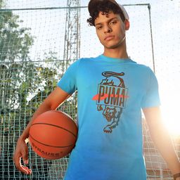 PUMA Hoops Men Sky Blue Graphic Printed Sports T-shirt-image-1