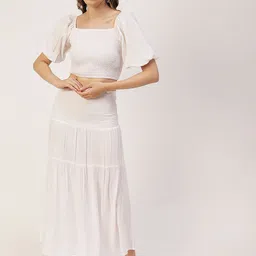 Moomaya High Waist Smocked Tiered Midi Skirt-picture-20