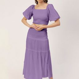 Moomaya High Waist Smocked Tiered Midi Skirt-image-74