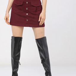 Tokyo Talkies Women Maroon Solid Straight Mini Skirt-23