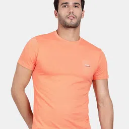 t-base Men Orange Solid Cotton Slim Fit T-shirt-image-10