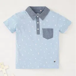 Ed-a-Mamma Boys Conversational Printed Polo Collar Short Sleeves Cotton T-shirt-image-47