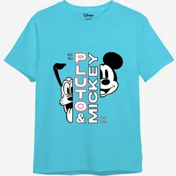 Minicult Kids Blue Printed Cotton T-shirt-39