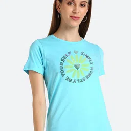 shashvi Women Blue Cotton Embellished Typography Printed T-shirt-image-94