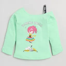 Nottie Planet Girls Green Pure Cotton Graphic Printed T-shirt-image-55