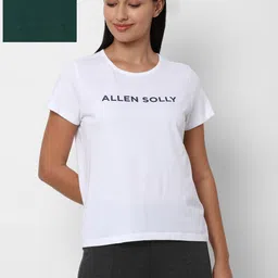 Allen Solly Woman Women White & Green Typography Printed T-shirt-image-61
