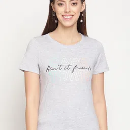 METTLE Women Grey Typography Printed T-shirt-image-11