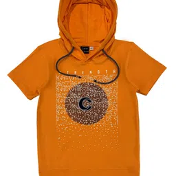 CAVIO Boys Orange Printed Hooded T-shirt-image-26