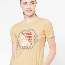 LAASA SPORTS Women Yellow Typography Printed Pure Cotton T-shirt-image-100