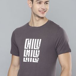 Mast & Harbour Men Grey & White Typography Printed T-shirt-image-58