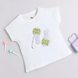 Yellow Apple Girls Typography Printed Round Neck Extended Sleeves Applique Cotton T-shirt-picture-39