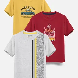 HELLCAT Boys Pack Of 3 Printed Cotton T-shirt-44