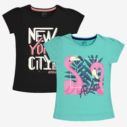 x2o Girls Pack of 2 Black & Green Printed T-shirt-image-71
