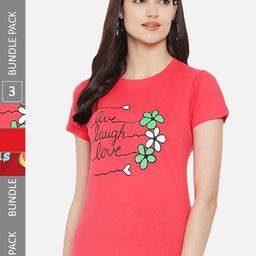 Fabflee Pack of 3 Typography Printed Cotton T-shirts-image-81