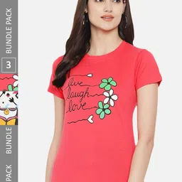 Fabflee Regular Fit Pack Of 3 Printed Round Neck Cotton T-shirt-image-43