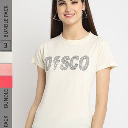Fabflee Pack of 3 Typography Printed Cotton T-shirt-image-99