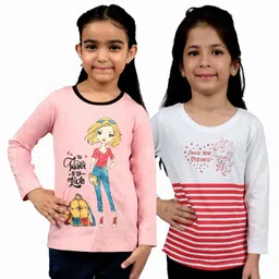 3PIN Girls Pack Of 2 Printed Cotton T-shirts-image-17