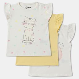 R&B Girls Pack of 3 Round Neck Cap Sleeves Conversational Printed Cotton T-shirt-picture-34