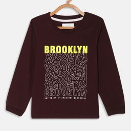Octave Boys Maroon Typography Printed Cotton T-shirt-image-8
