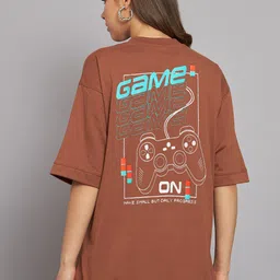 Imsa Moda Typography Printed Drop Shoulder Sleeves Oversized Cotton T-shirt-image-32