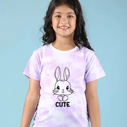 NUSYL Girls Rabbit Printed Round Neck Short Sleeves Tie & Dye T-Shirt-17