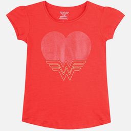 Kids Ville Girls Red Wonder Woman Printed Puff Sleeves T-shirt-image-46