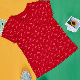 Pantaloons Junior Girls Conversational Printed Cotton T-shirt-picture-35