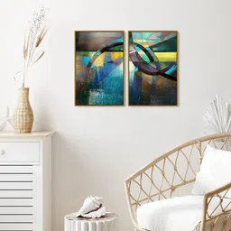 999Store Set Of 2 Brown & Green Abstract Painted Wall Art-4