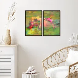 999Store Set Of 2 Brown & Green Abstract Painted Wall Art-24