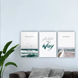 SAF White & Teal Blue 3 Pieces Motivational Quotes Painting Wall Arts-42