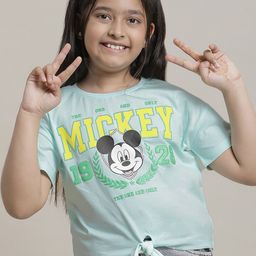 Kids Ville Girls Mickey & Friends Cartoon Character Printed Pure Cotton T-Shirt-image-95