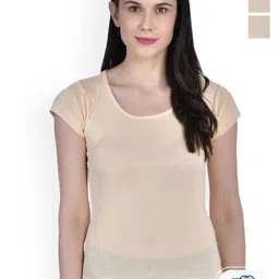 Aimly Pack Of 3 Round Neck Cap Sleeves Cotton Fitted Tops-image-4