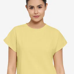 Amante Women Yellow Solid Boxy Cotton T-shirt-image-14
