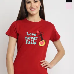 Fabflee Regular Fit Pack Of 3 Printed Round Neck Cotton T-shirt-image-85