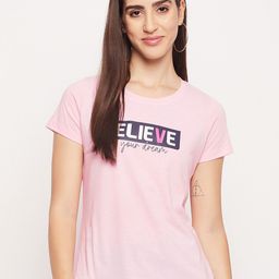 Mast & Harbour Pink Typography Printed Pure Cotton T-shirt-image-36