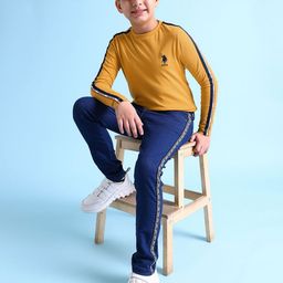 U.S. Polo Assn. Kids Boys Yellow Solid Pure Cotton T-shirt-image-99