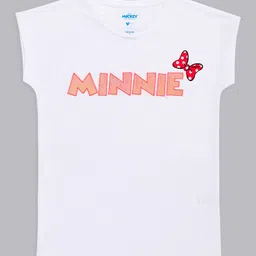 Kids Ville Girls White Minnie Mouse Printed Pure Cotton T-shirt-image-70