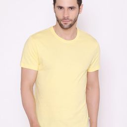 BODYACTIVE Men Solid Yellow Cotton T-shirt-image-10