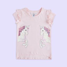 Pantaloons Junior Girls Peach Printed Cotton T-shirt-image-36
