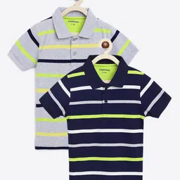 Campana Boys 2 Striped Polo Collar Pure Cotton T-shirt-image-31