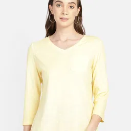 Aditi Wasan Women V-Neck Cotton T-shirt-image-80