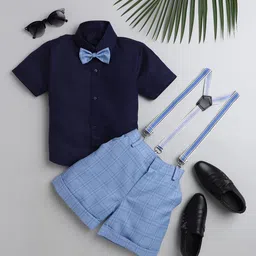 Jeetethnics Boys Blue & Navy Blue Shirt & Shorts With Suspenders-image-58