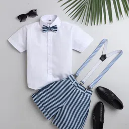 Jeetethnics Boys Blue & White Shirt & Shorts With Suspenders-image-61