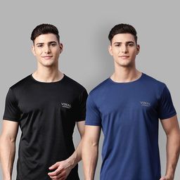 VIMAL JONNEY Men Black & Navy Blue 2 T-shirt-image-79