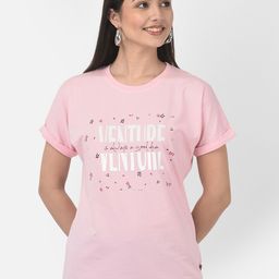 Crimsoune Club Women Pink Typography Printed Extended Sleeves Slim Fit T-shirt-image-54