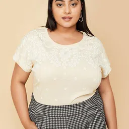 max Plus Size Floral Printed Round Neck Cotton T-shirt-36