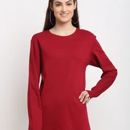DOOR74 Women Maroon Round Neck T-shirt-image-92