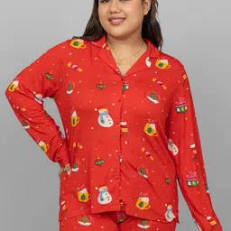 necesera Printed Lapel Collar Lounge Shirt-image-44