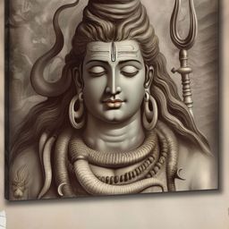 SAF Black & Grey Wooden Framed Lord Shiva Canvas Wall Art-44