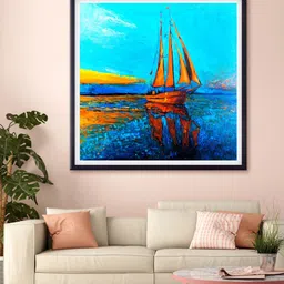 999Store Blue & Orange Sailboat In The Sea Printed Canvas Wall Art-image-12